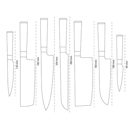 Shinrai Knives - Ensemble de 7 couteaux en damas martelé BR