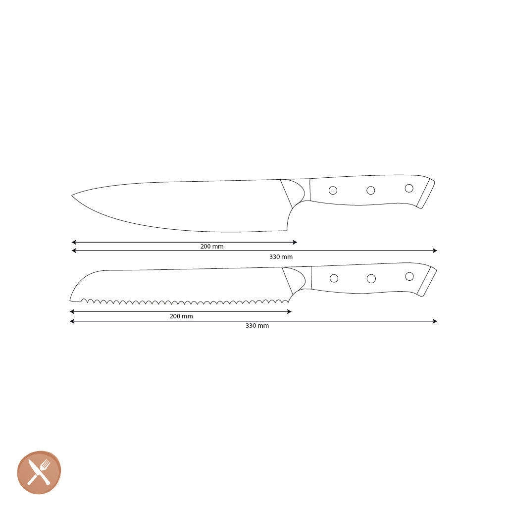 Shinrai Knives - Ensemble de 2 couteaux Damas Eclipse - Couteau de chef + Couteau à pain