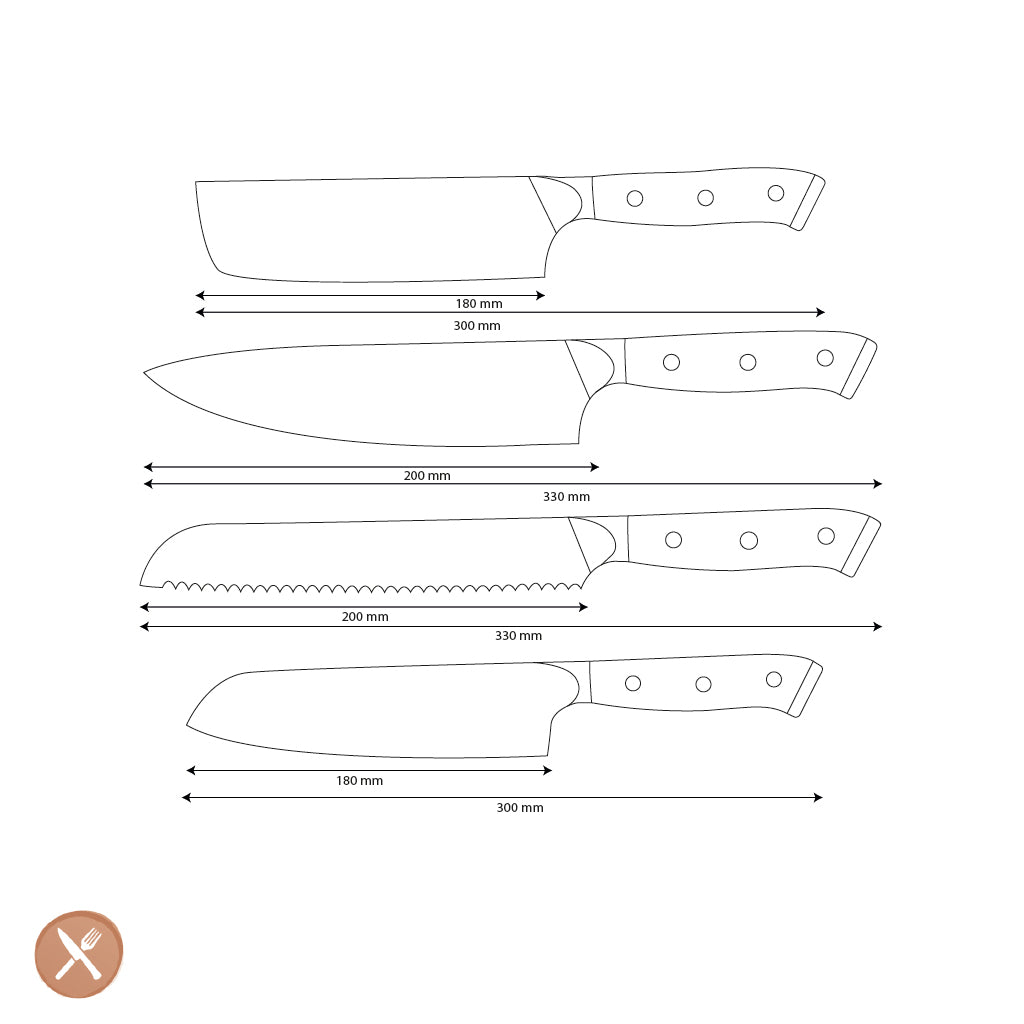 Shinrai Knives - Eclipse 4-Piece Damascus Knife Set - Chef's Knife + Nakiri + Santoku + Bread Knife