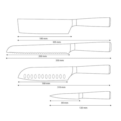 Couteaux Shinrai - Ensemble de 4 couteaux en résine époxy et onyx imprimé Damas - Santoku + couteau à pain + couteau Nakiri + couteau d'office