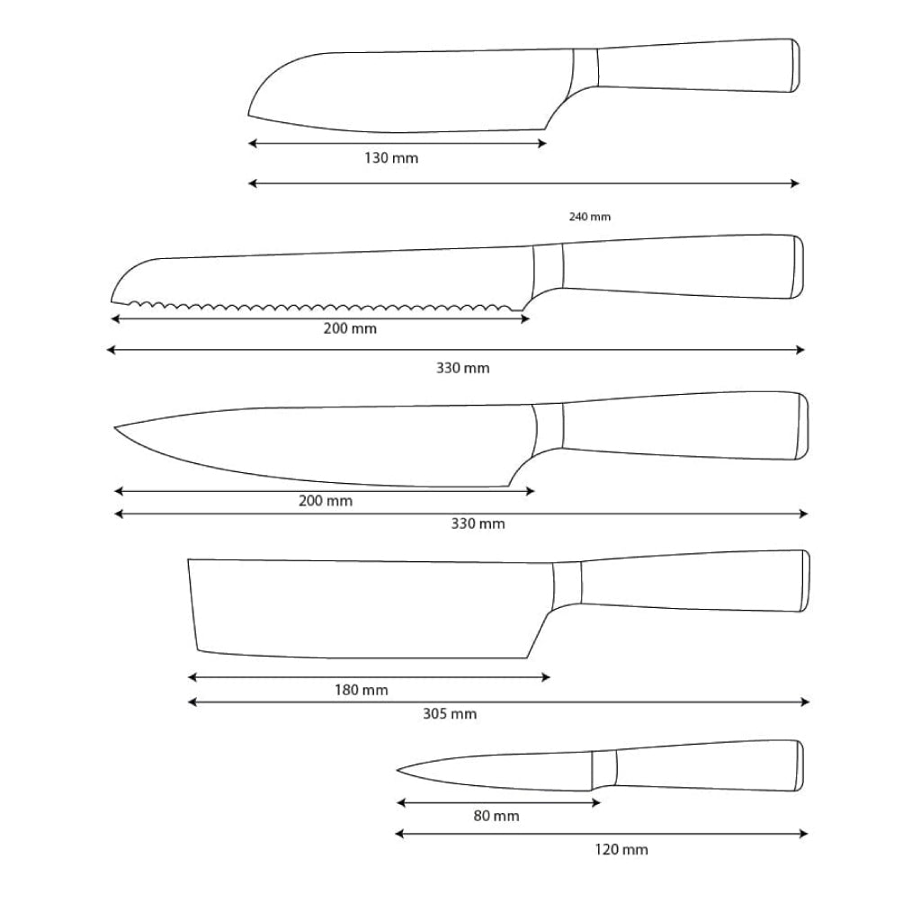 Couteaux Shinrai - Ensemble de 5 couteaux en époxy et onyx imprimé Damas - Couteau de chef, couteau à pain, couteau Nakiri, petit Santoku et couteau d'office