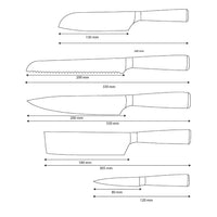 Couteaux Shinrai - Ensemble de 5 couteaux en époxy et onyx imprimé Damas - Couteau de chef, couteau à pain, couteau Nakiri, petit Santoku et couteau d'office