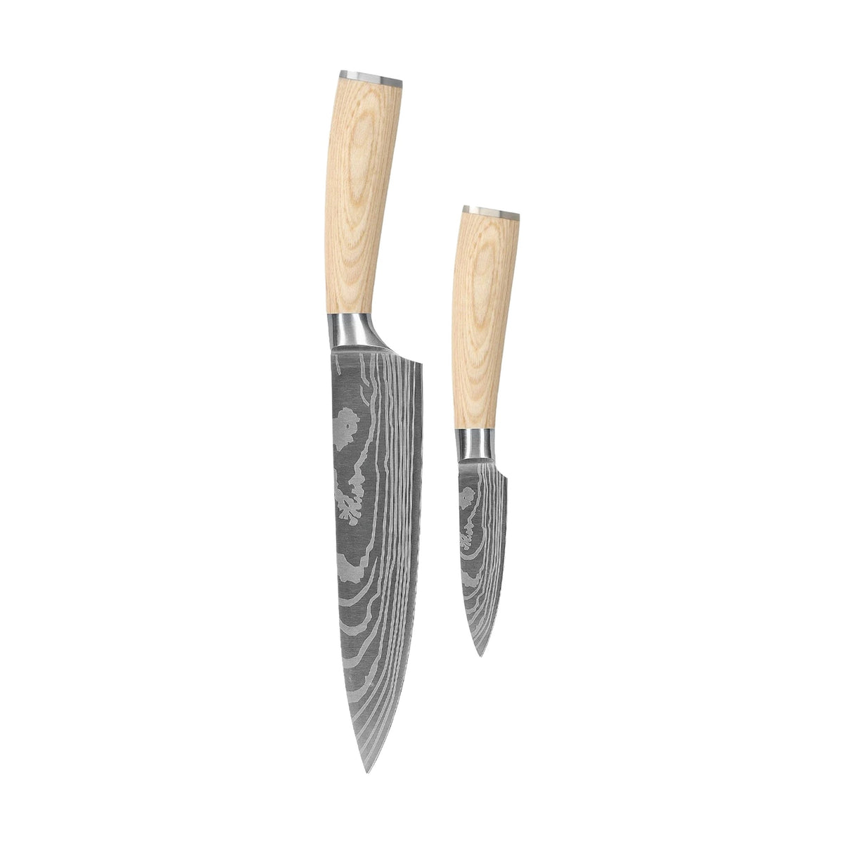 Shinrai Knives - Akari Damascus Print 2-piece set - Chef's Knife + Paring Knife