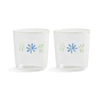 &Klevering - Glas flora blauw set van 2 Drinkglazen &Klevering 