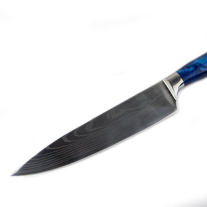 Shinrai Japan - Epoxy Sapphire Damascus Print 6-delige Messenset + Magnetisch Messenblok Dubbelzijdig - Zwart Messenset met blok Shinrai Japan 