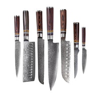 Shinrai Japan - Micarta Jewels 7-delige Damascus Messenset + Magnetisch Messenblok Dubbelzijdig - Zwart Shinrai Japan 