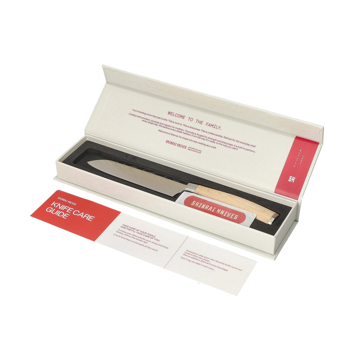 Couteaux Shinrai - Coffret de 6 couteaux Akari à motif damassé + bloc à couteaux Cito - Couteaux Shinrai à lame simple avec bloc