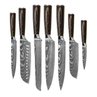 Shinrai Knives - Damascus Print 7-delige Messenset + Messenblok + Slijpsteen Messenset met blok en slijpsteen Shinrai Knives 