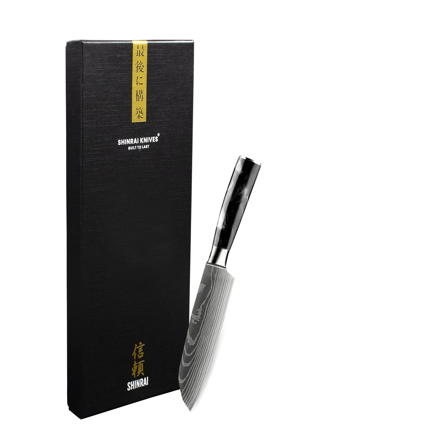 Shinrai Knives - Damascus Print Onyx Santoku mes 13 cm Santokumes Shinrai Knives 