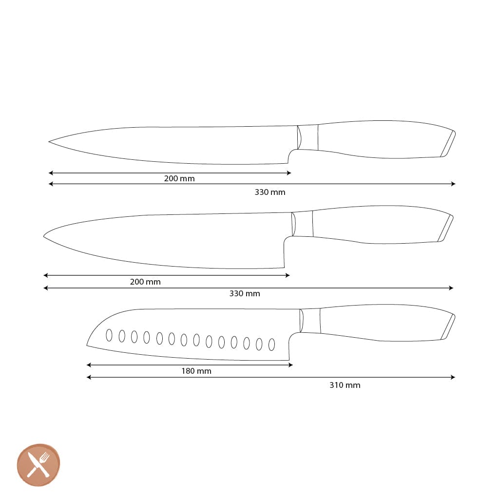 Shinrai Knives - Damast Pakka Wood 3-Delige Messenset Messenset Shinrai Knives 