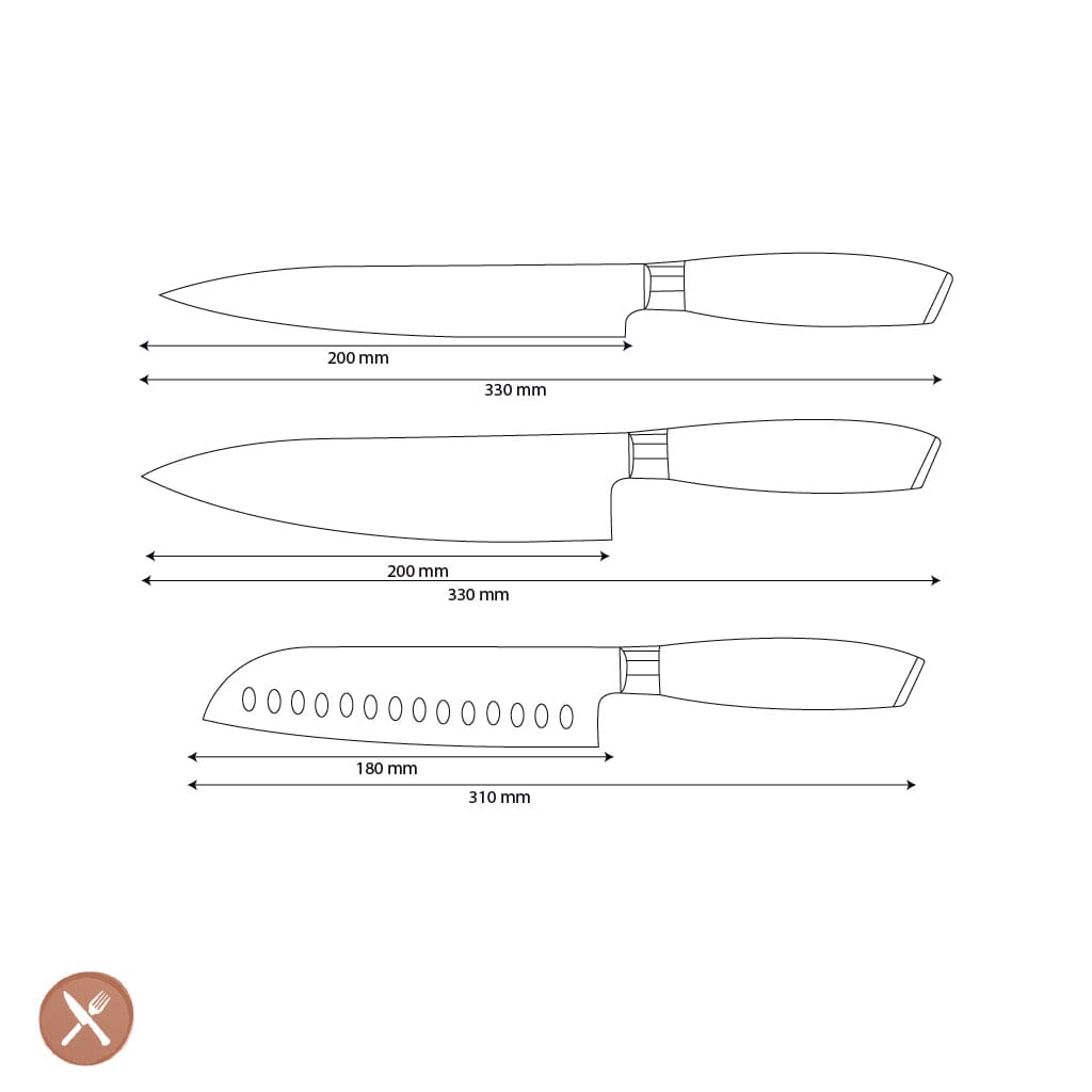 Shinrai Knives - Damast Pakka Wood 3-Delige Messenset Messenset Shinrai Knives 