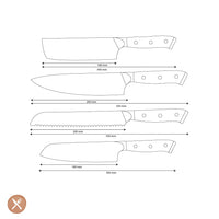 Shinrai Knives - Eclipse 4-delige Damascus Messenset - Koksmes + Nakiri + Santoku + Broodmes Messenset Shinrai Knives 