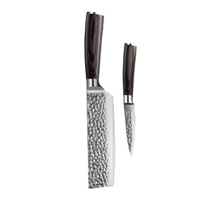 Couteaux Shinrai - Coffret de 2 couteaux en acier inoxydable martelé - Nakiri + Couteau d'office