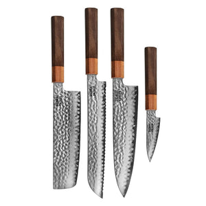 Shinrai Knives - Kigami Exclusive Damascus 4-delige set - Koksmes + Broodmes + Nakiri + Schilmes Messenset Shinrai Knives 