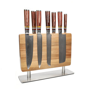 Couteaux Shinrai - Coffret de 7 couteaux Micarta Jewels + Bloc à couteaux - Couteaux Shinrai découpés à l'emporte-pièce