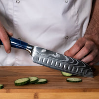 Epoxy Sapphire 6-delige Damascus Print Messenset + Acacia houder enkelzijdig Shinrai Japan 