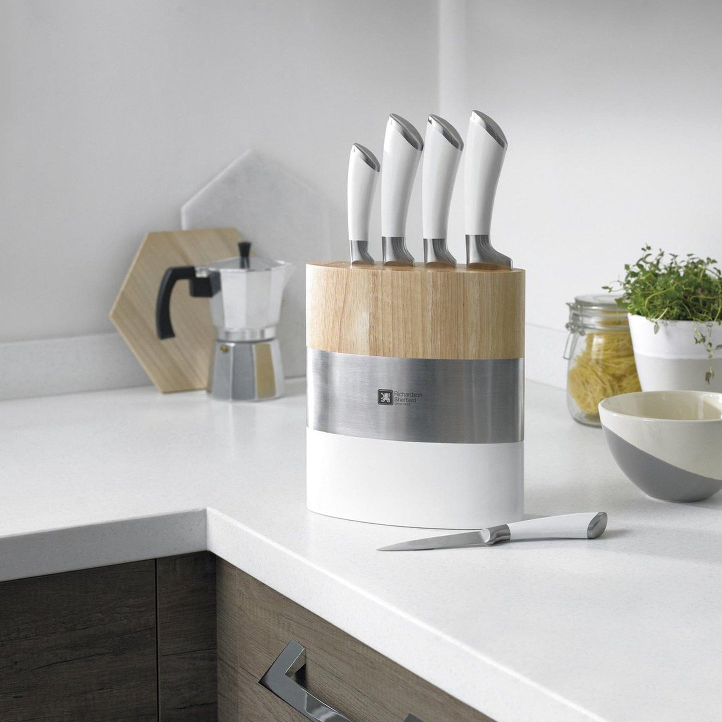 Richardson Sheffield - FUSION 5 pc knife block - white Messenset met blok Richardson Sheffield 